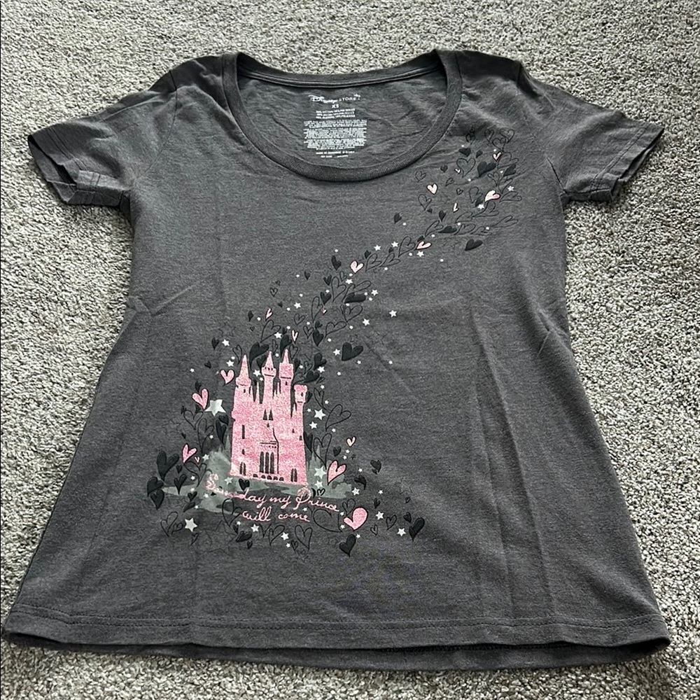 Disney Gray and Pink Short Sleeve Tee with Castle Design